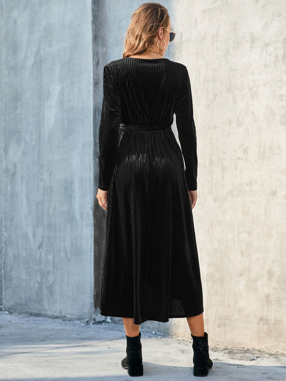 Tie Front Long Sleeve Slit Dress - Stormyjay