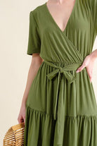 And The Why Soft Short Sleeve Tiered Midi Dress - Stormyjay