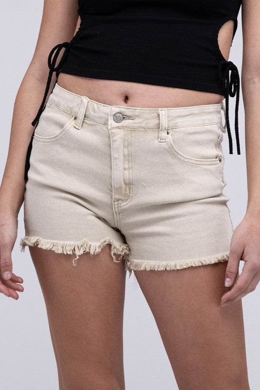 Acid Washed Frayed Cutoff Hem Shorts - Stormyjay