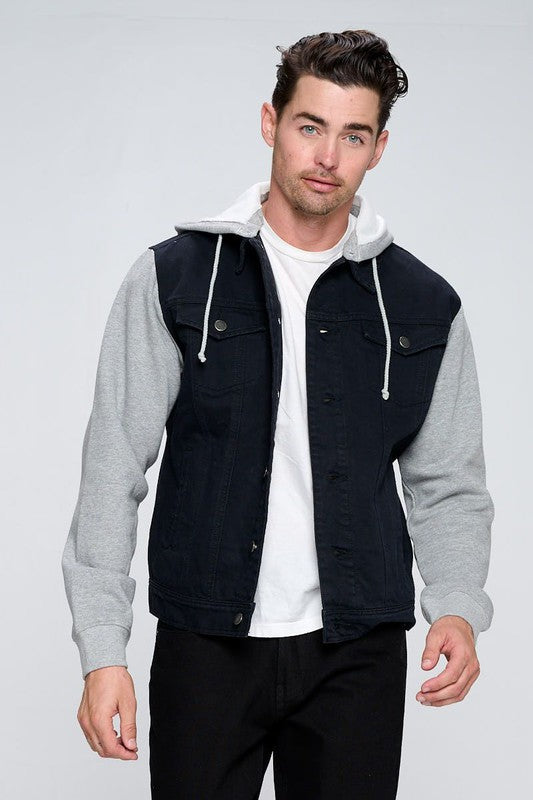 Men's Denim Jacket with Fleece Hoodies - Stormyjay