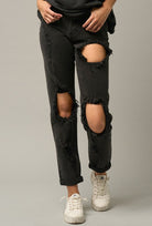 High Waist Destroyed Black Jeans - Stormyjay