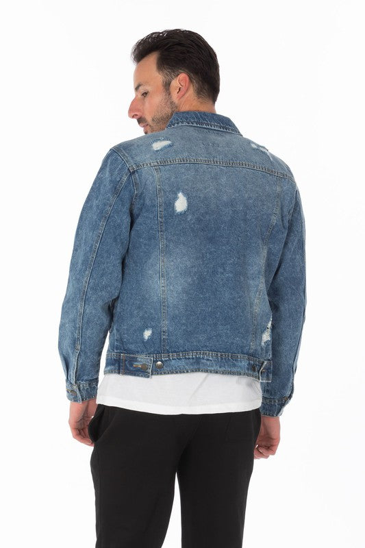 Men's Denim Jacket with Distressed - Stormyjay