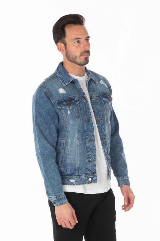 Men's Denim Jacket with Distressed - Stormyjay