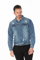 Men's Denim Jacket with Distressed - Stormyjay