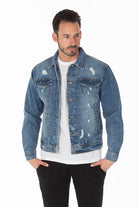 Men's Denim Jacket with Distressed - Stormyjay