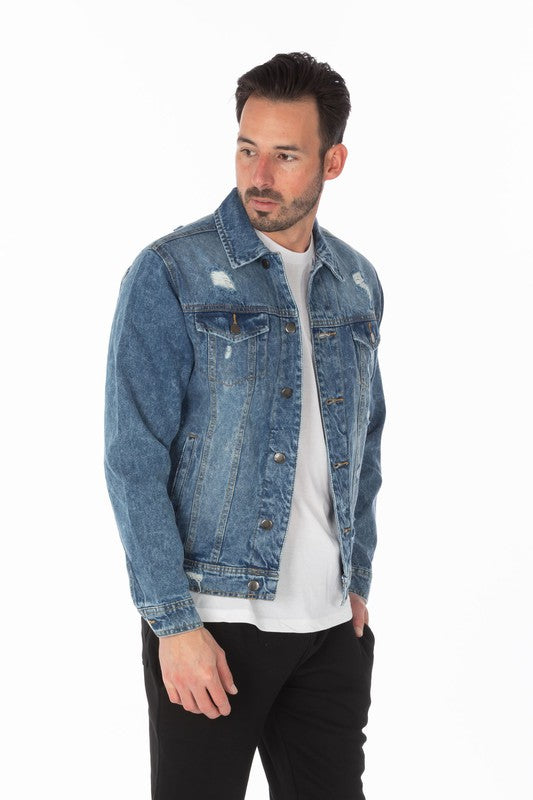 Men's Denim Jacket with Distressed - Stormyjay