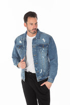 Men's Denim Jacket with Distressed - Stormyjay