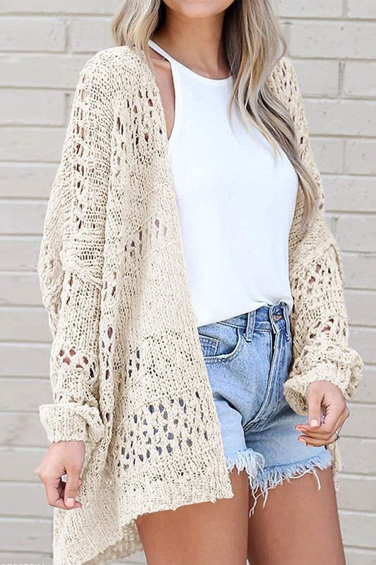 Crochet Dolman Knit Sleeve Cardigan - Stormyjay