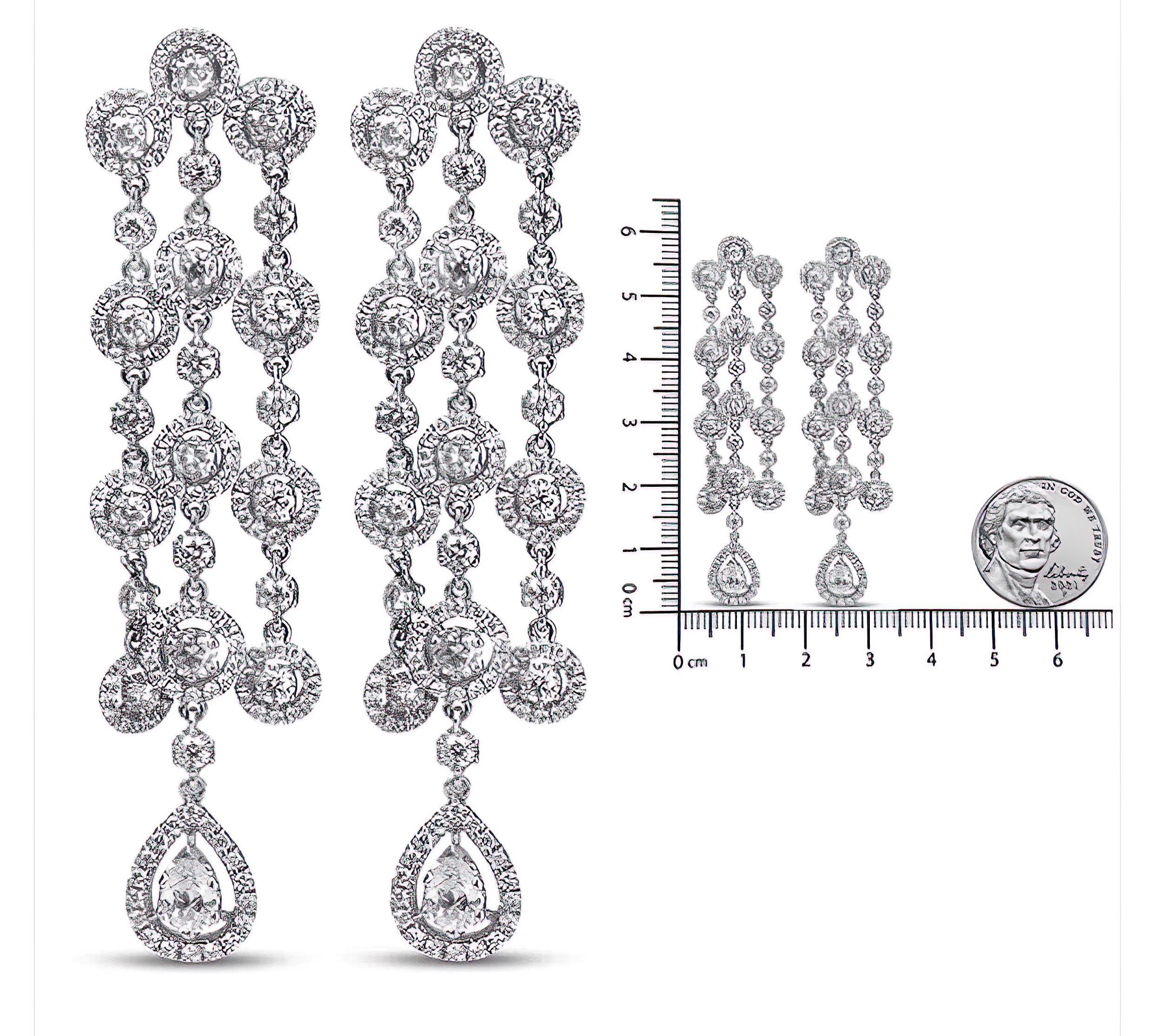 18K White Gold 4 3/4 Cttw Diamond Double Teardrop Waterfall Dangle Earrings (H-I Color, VS1-VS2 Clarity) - Stormyjay