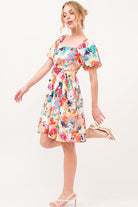 And The Why Square Neck Puff Sleeve Floral Dress - Stormyjay