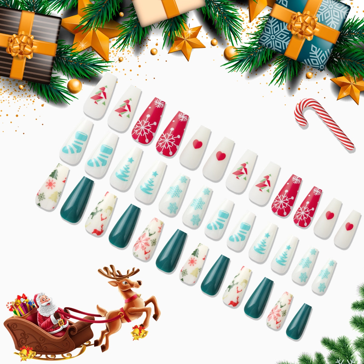 72-Piece Christmas Theme ABS Press-On Nails - Stormyjay