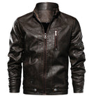 Men PU Leather Jacket Thick Motorcycle Leather Jacket Fashion Vintage Fit Coat - Stormyjay