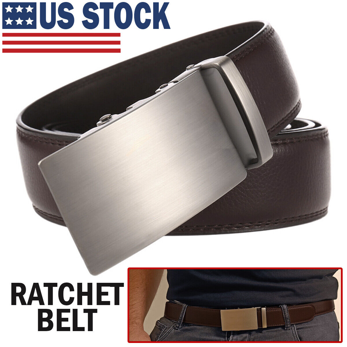 Microfiber Leather Mens Ratchet Belt Belts For Men Adjustable Automatic Buckle Dark Brown - Stormyjay