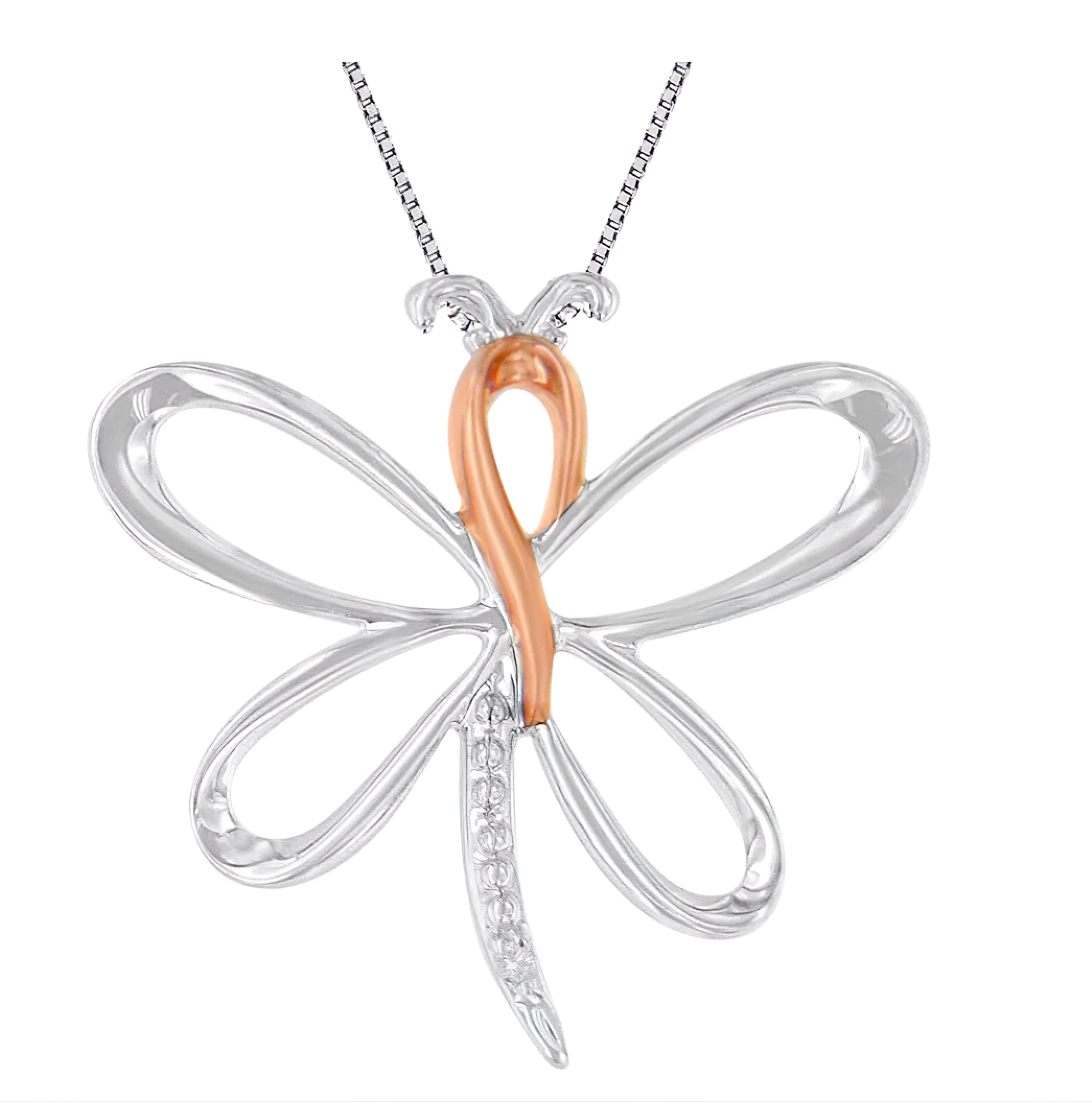 10K Rose Gold over .925 Sterling Silver Diamond-Accented Dragonfly 18" Pendant Necklace (H-I Color, I1-I2 Clarity) - Stormyjay