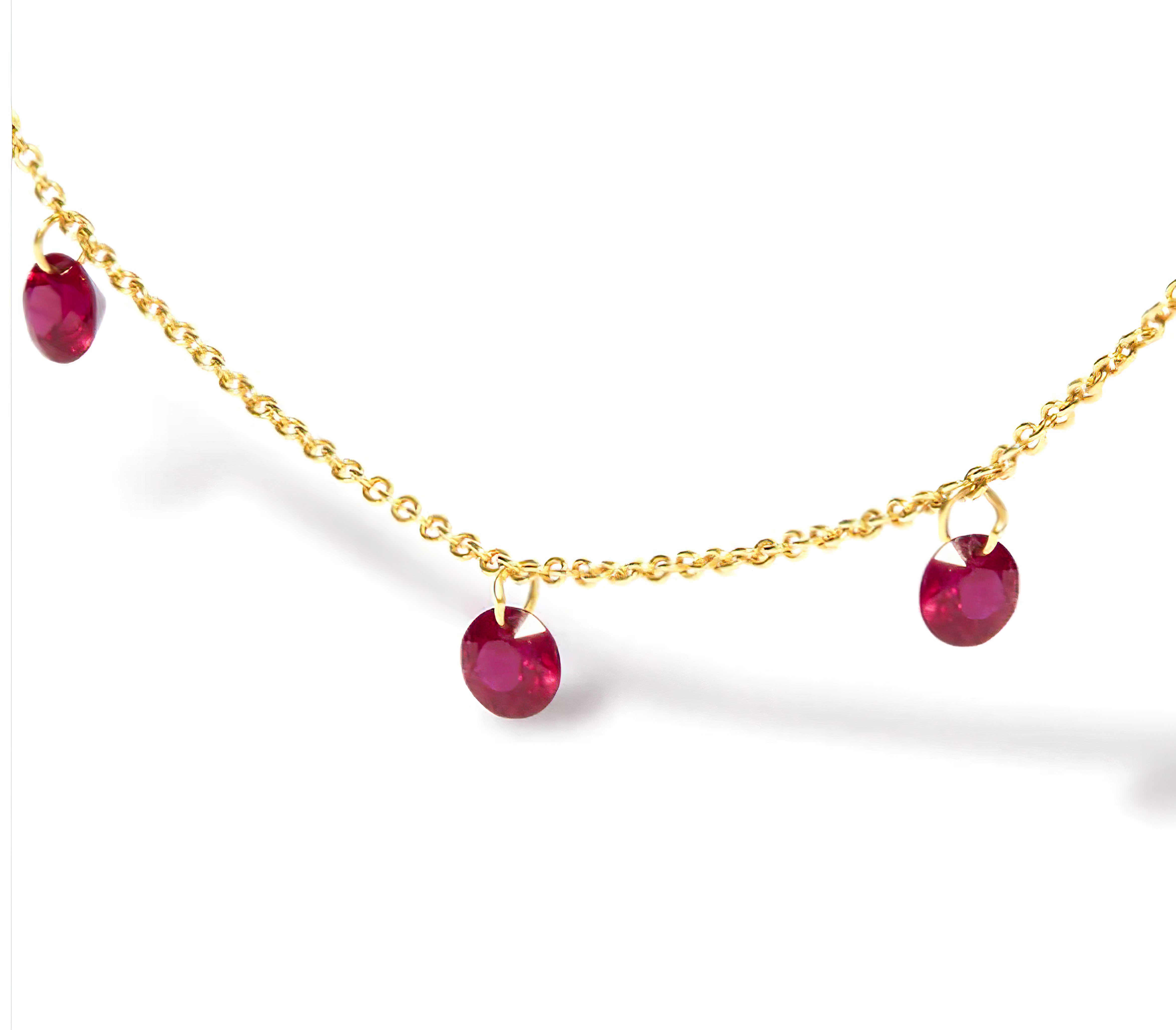 18K Yellow Gold Necklace 1 1/3 Cttw Dangling Red Ruby Drop 18" Chain Collar - Stormyjay