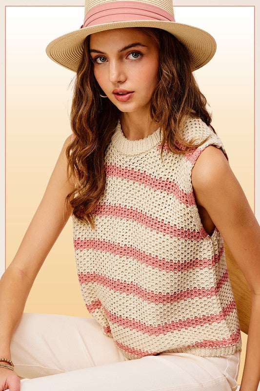 Chunky Stripe Sleeveless Sweater Top - Stormyjay