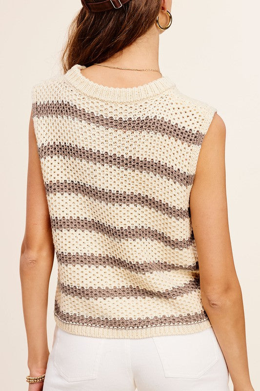 Chunky Stripe Sleeveless Sweater Top - Stormyjay