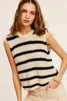 Chunky Stripe Sleeveless Sweater Top - Stormyjay