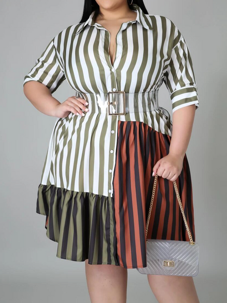 striped print contrast panel dress HW5C6BERAQ - Stormyjay