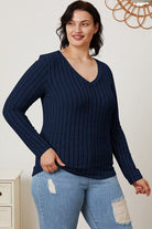 Basic Bae Full Size Ribbed V-Neck Long Sleeve T-Shirt - Stormyjay