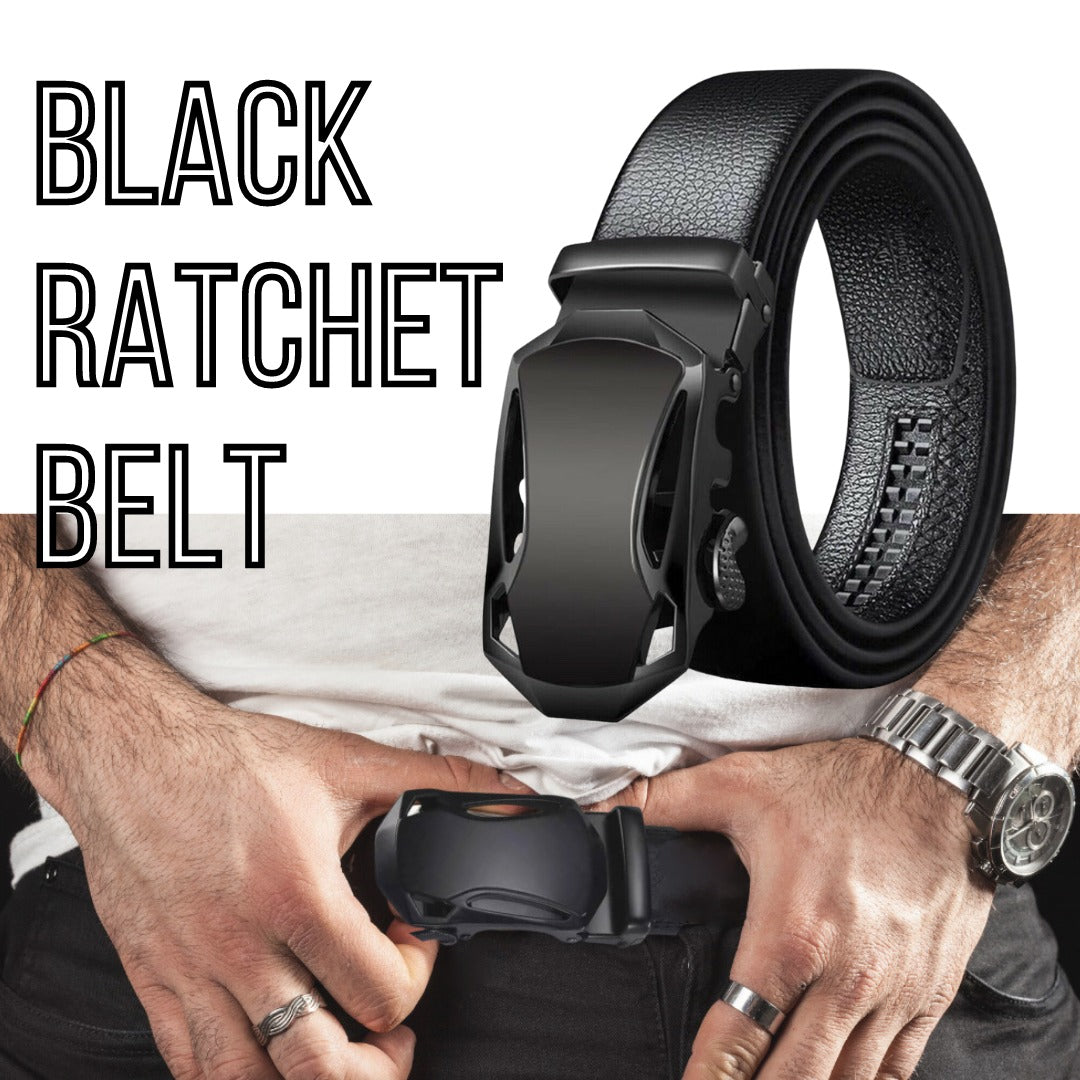 Microfiber Leather Ratchet Belt Adjustable Automatic Buckle Black Belts For Men - Stormyjay