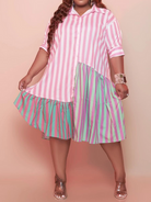 striped print contrast panel dress HW5C6BERAQ - Stormyjay