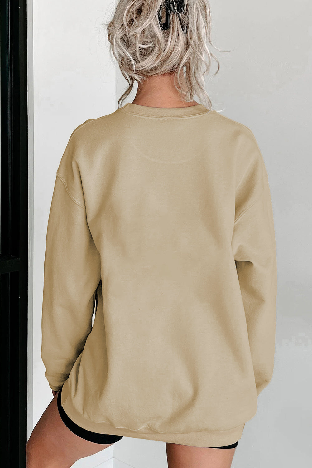 Parchment Solid Fleece Loose Crew Neck Sweatshirt - Stormyjay