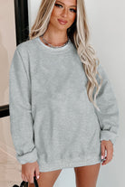 Parchment Solid Fleece Loose Crew Neck Sweatshirt - Stormyjay