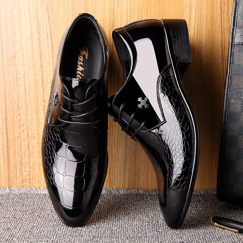 Shiny Lace-Up Single Shoes Fashion Dress Shoes - Stormyjay