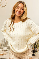 BiBi Pearl & Rhinestone Decor Long Sleeve Sweater - Stormyjay