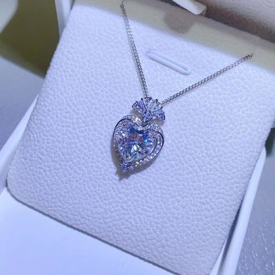 3 Carat Moissanite 925 Sterling Silver Heart Pendant Necklace - Stormyjay