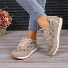 Flower Print Lace-up Sneakers Casual Fashion Lightweight Breathable Walking Running Sports Shoes Women Flats - Stormyjay