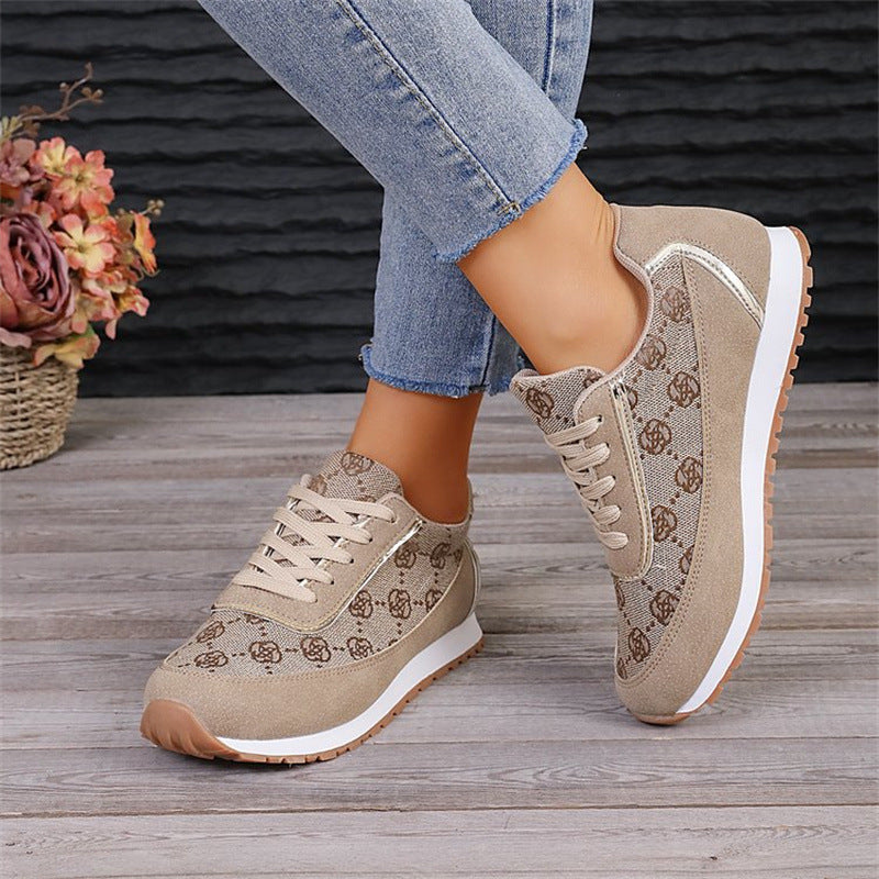 Flower Print Lace-up Sneakers Casual Fashion Lightweight Breathable Walking Running Sports Shoes Women Flats - Stormyjay