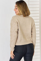 Cable-Knit V-Neck Dropped Shoulder Sweater - Stormyjay