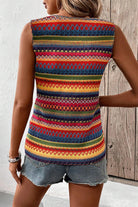 Yellow Ethnic Wavy Pattern Round Neck Sleeveless Top - Stormyjay