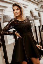 Black Long Sleeve Lace High Low Satin Prom Dress - Stormyjay