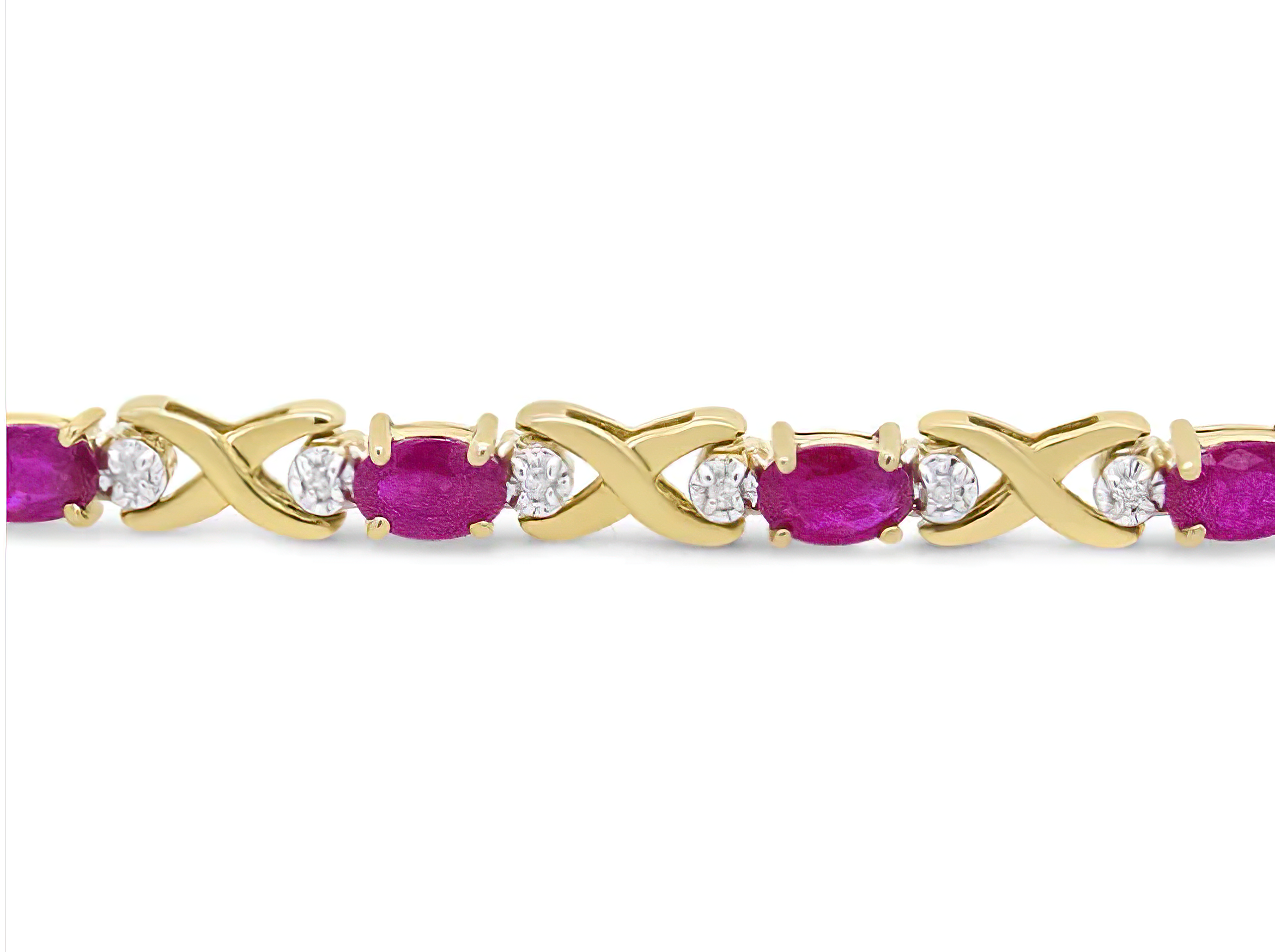 14K Yellow Gold 1/4 Cttw Diamond and Oval Red Ruby Alternating X Link Bracelet (I-J Color, I3 Clarity) - Stormyjay