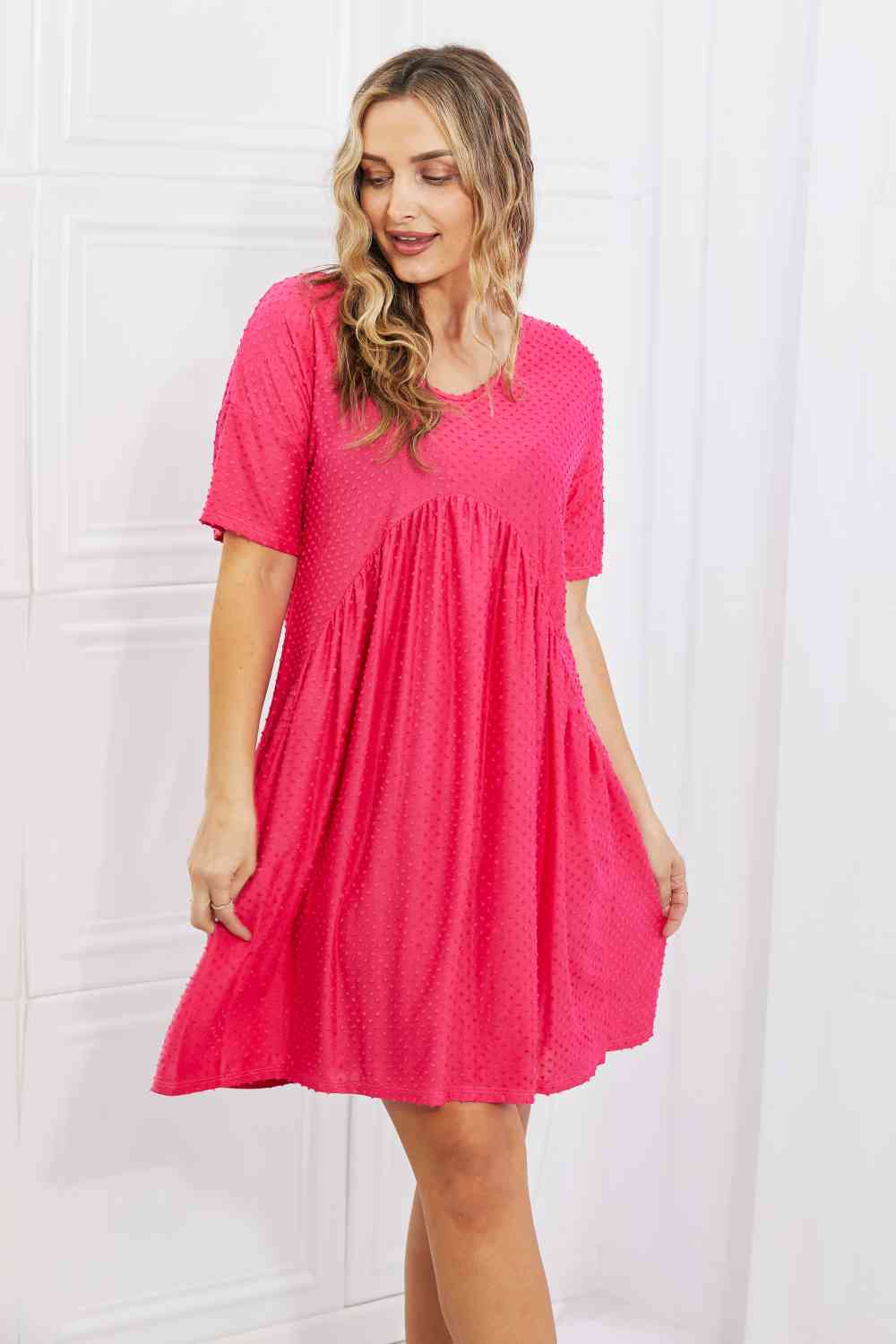 BOMBOM Another Day Swiss Dot Casual Dress in Fuchsia - Stormyjay