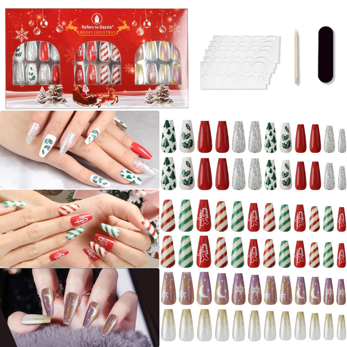 72-Piece Christmas Theme ABS Press-On Nails - Stormyjay