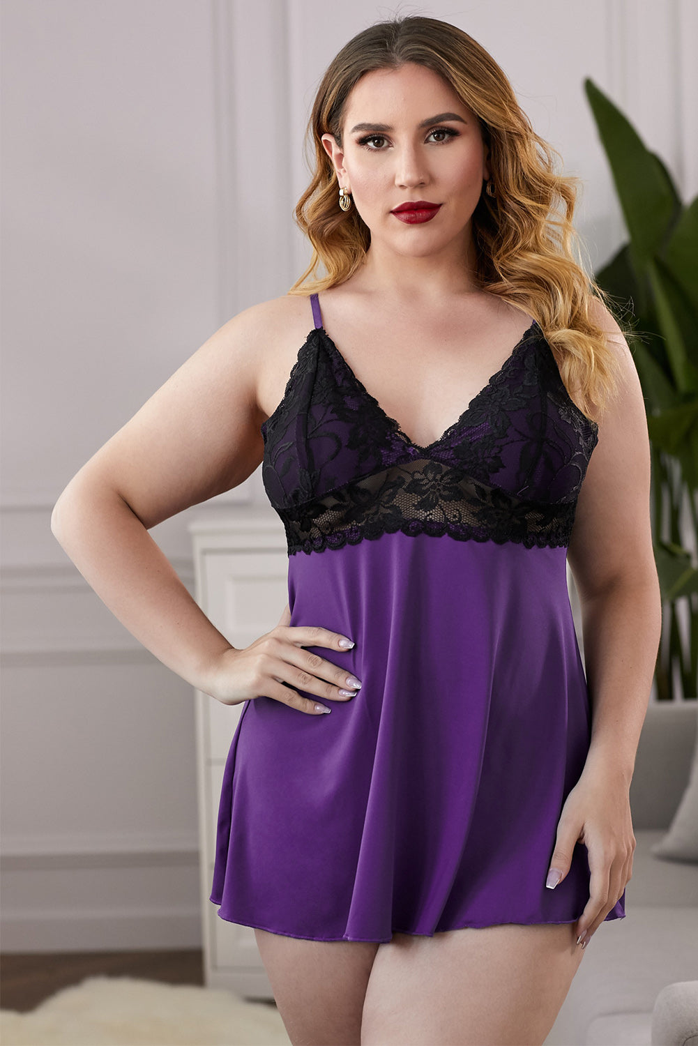 Lace See-Through Plus Size Chemise - Stormyjay