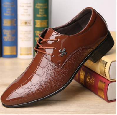 Shiny Lace-Up Single Shoes Fashion Dress Shoes - Stormyjay