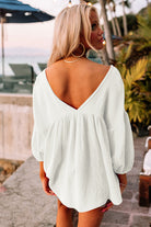 White Plain Gauze Cotton V Neck Top for Women - Stormyjay