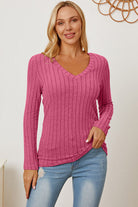 Basic Bae Full Size Ribbed V-Neck Long Sleeve T-Shirt - Stormyjay