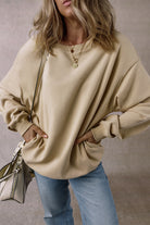 Parchment Solid Fleece Loose Crew Neck Sweatshirt - Stormyjay