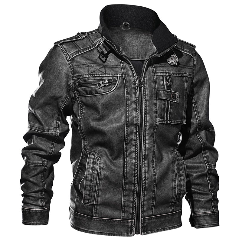 Men PU Leather Jacket Casual Thick Motorcycle Leather Jacket Winter Windproof Coat - Stormyjay