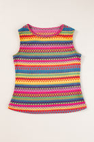 Yellow Ethnic Wavy Pattern Round Neck Sleeveless Top - Stormyjay