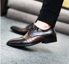 Step into fall fashion with pointed leather business dress shoes for men. - Stormyjay