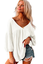 White Plain Gauze Cotton V Neck Top for Women - Stormyjay