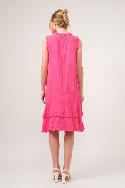 And The Why Washed Fringe Detail Tiered Dress - Stormyjay