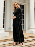 Tie Front Round Neck Long Sleeve Maxi Dress - Stormyjay